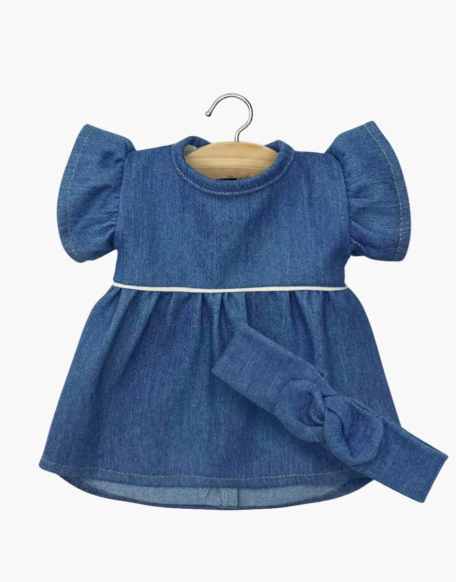 Robe Daisy et son headband à noeud rond en jean bleu denim