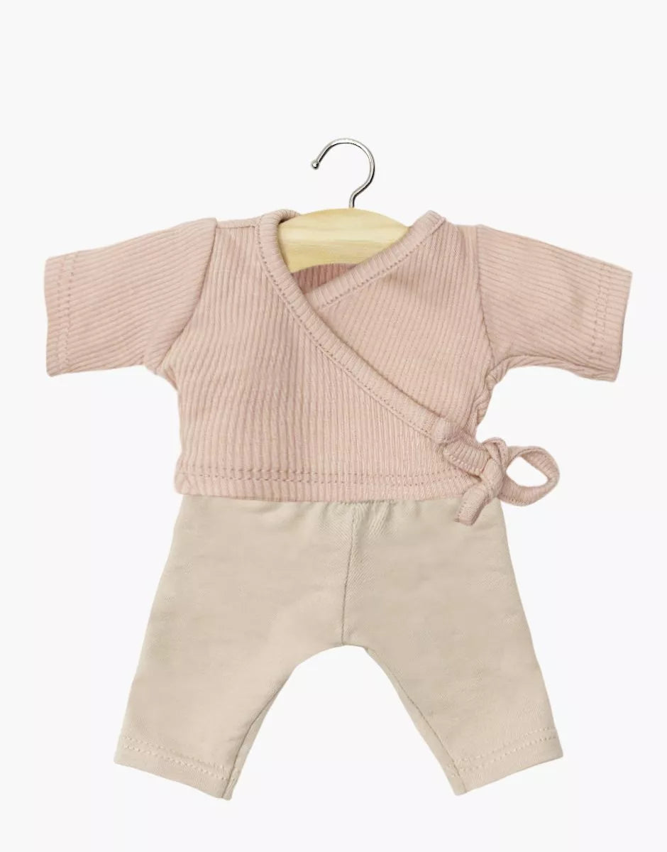 Gordis - Ensemble cache-coeur en maille côtelée rose pétale et legging lin