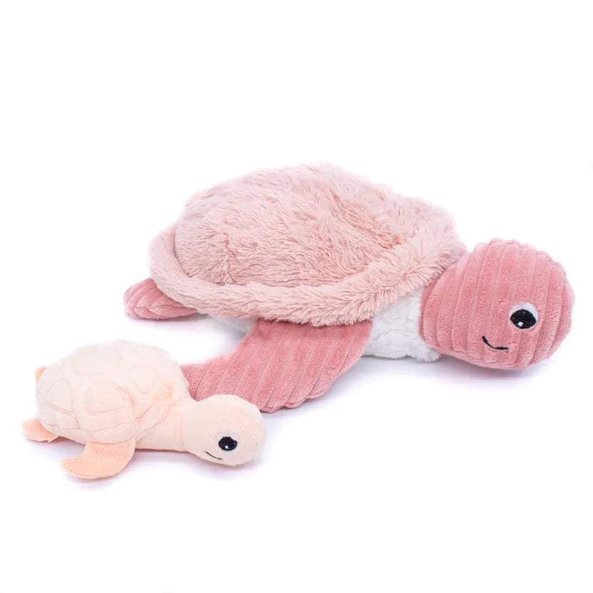 LES PTIPOTOS - PELUCHE SAUVENOU LA TORTUE MAMAN & BEBE ROSE - 30CM