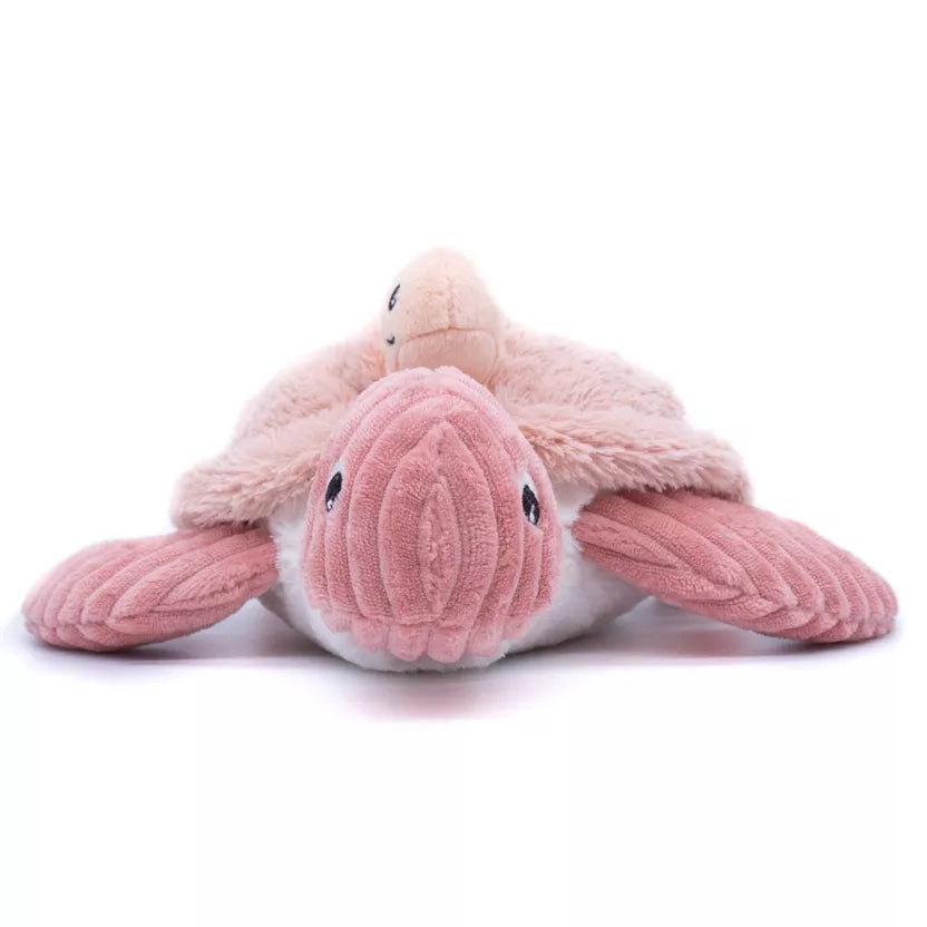 LES PTIPOTOS - PELUCHE SAUVENOU LA TORTUE MAMAN & BEBE ROSE - 30CM