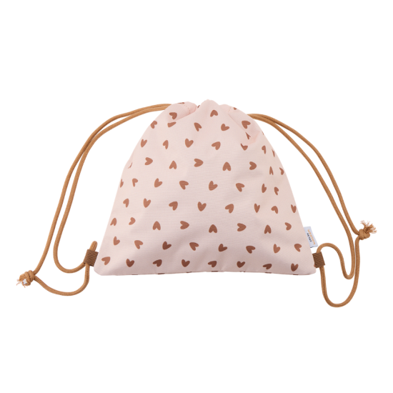 Sac de gym coeurs marron / fond beige