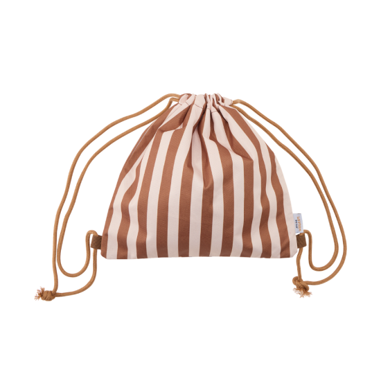 Sac de gym coeurs beige / rayures marron