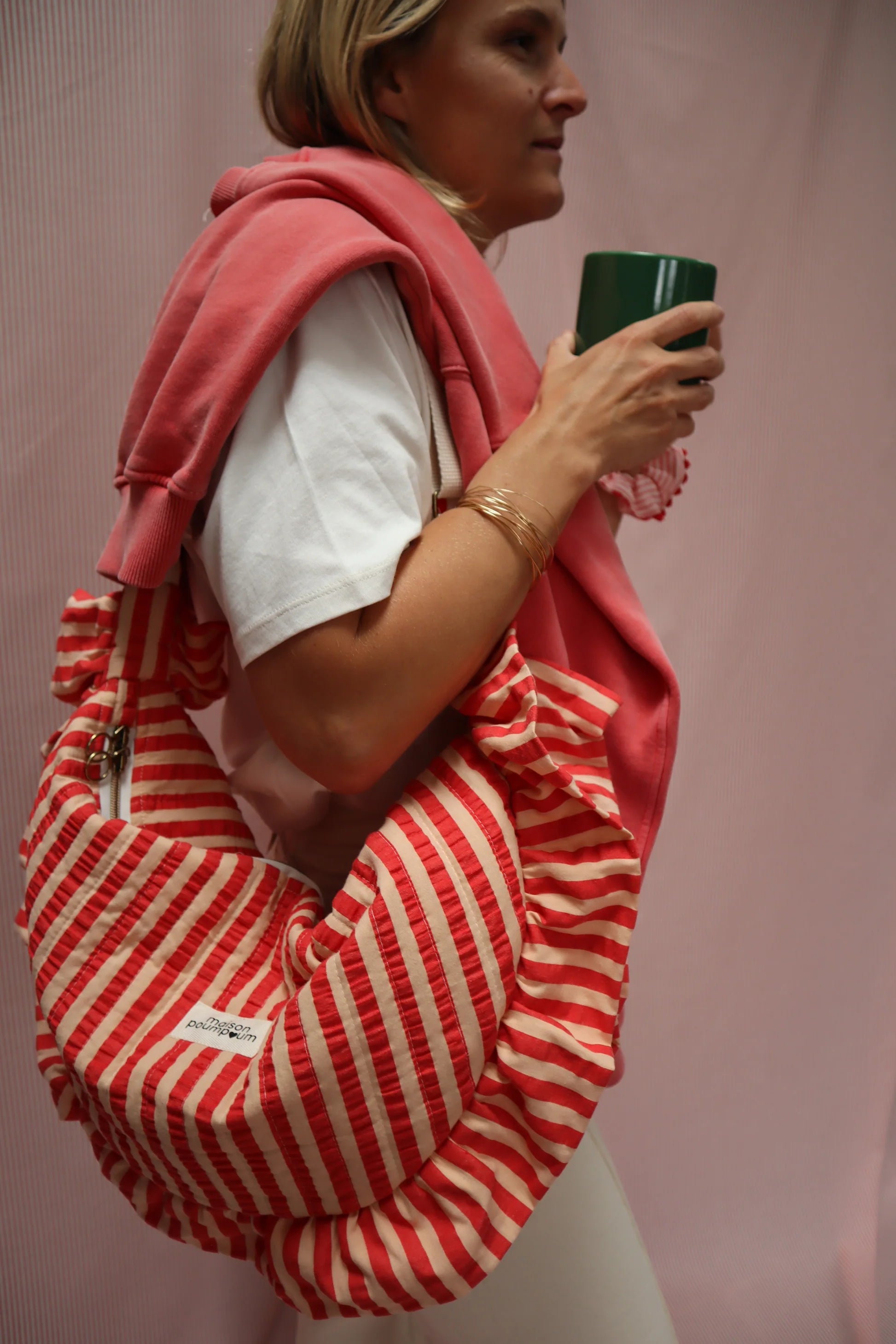 Sac Demi Lune à froufrous - Rayure rouge - Maison Poumpoum