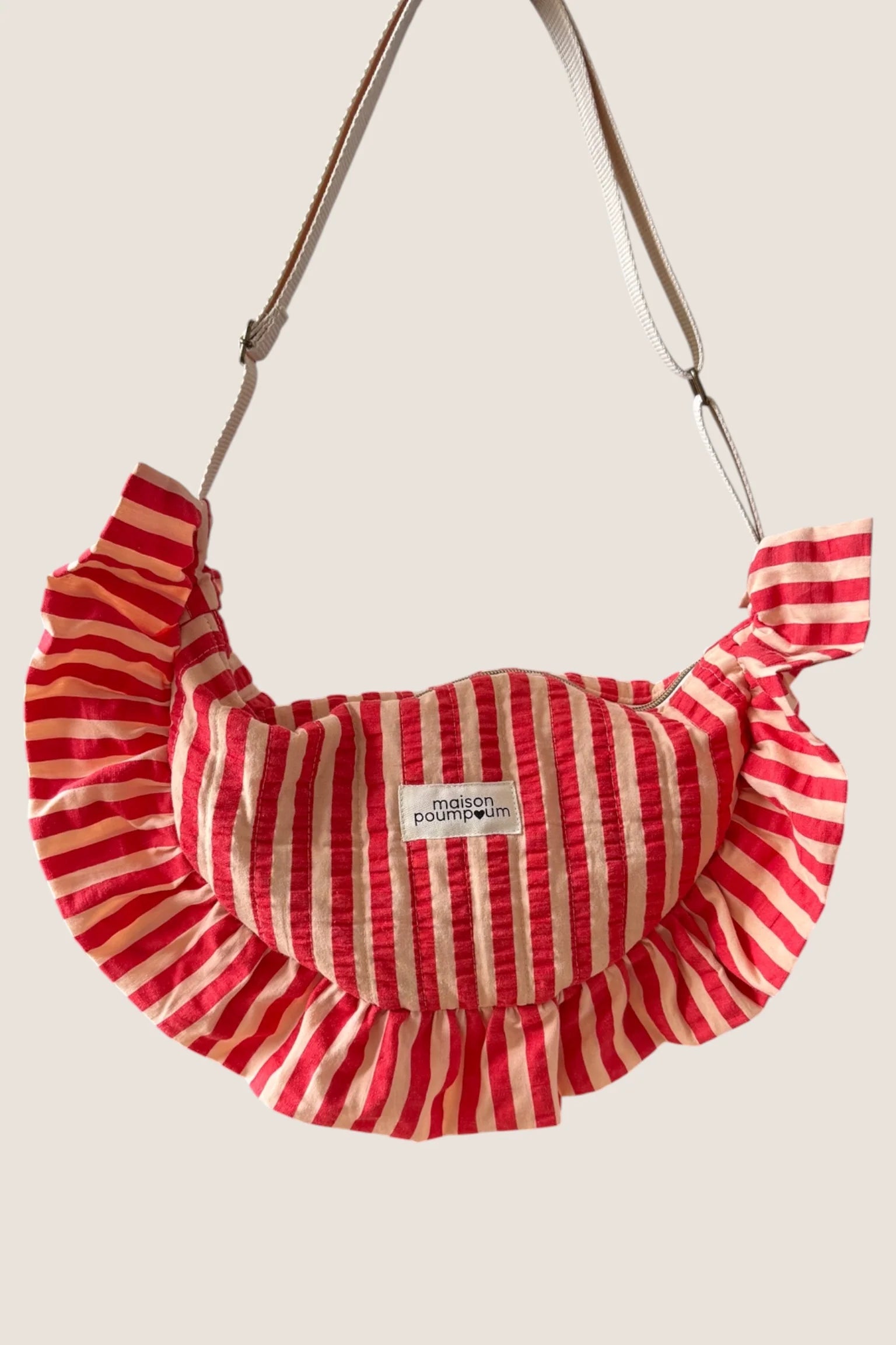 Sac Demi Lune à froufrous - Rayure rouge - Maison Poumpoum