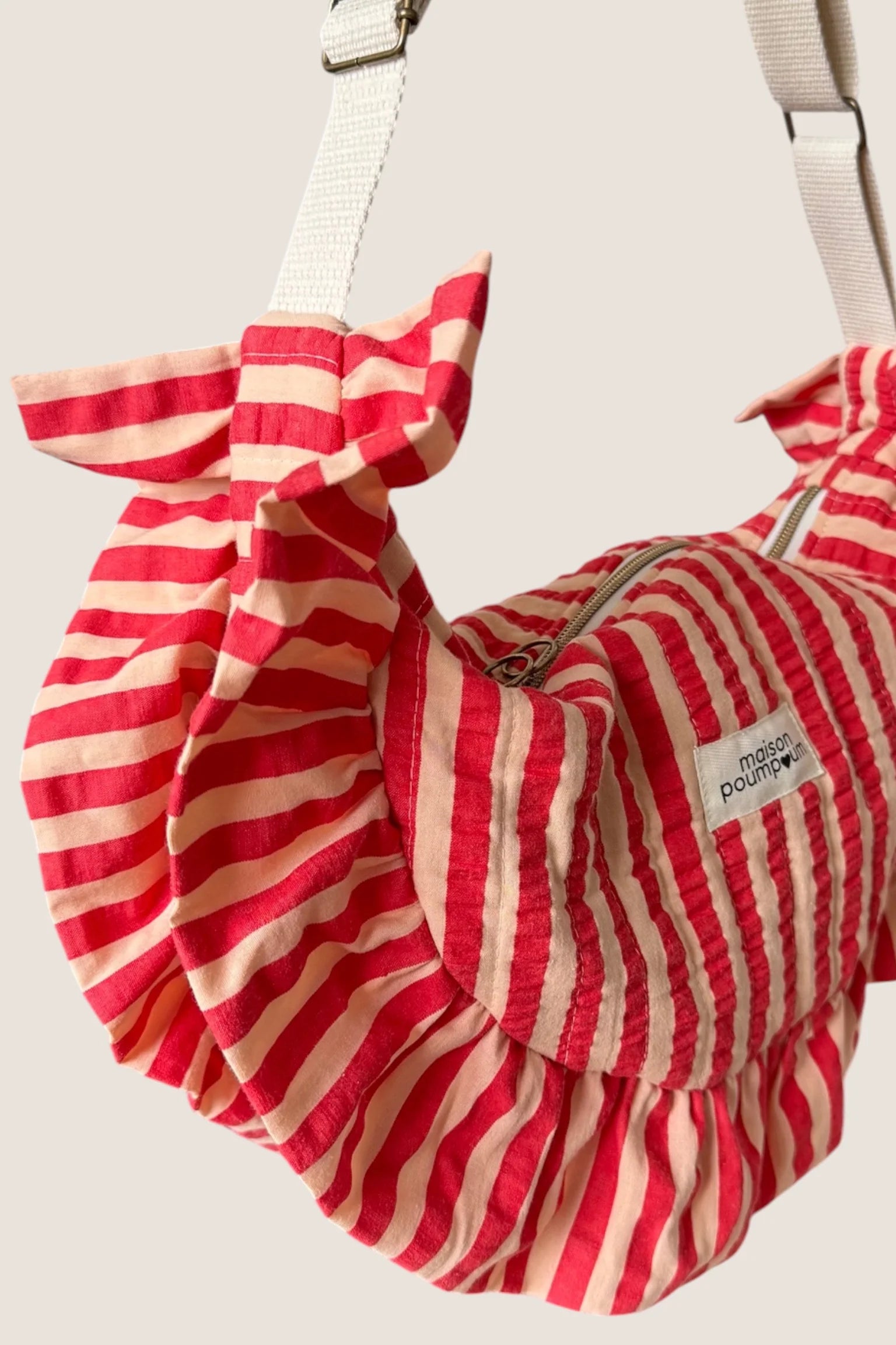 Sac Demi Lune à froufrous - Rayure rouge - Maison Poumpoum