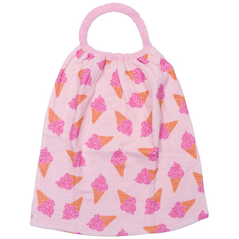 Serviette élastique enfant en double gaze de coton cornets de glace/ blush