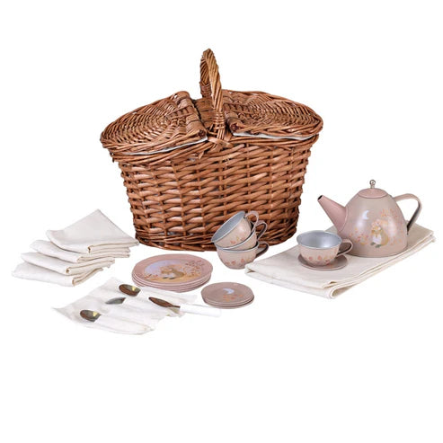 SET DE THÉ SOURIS DANS UN PANIER EN OSIER