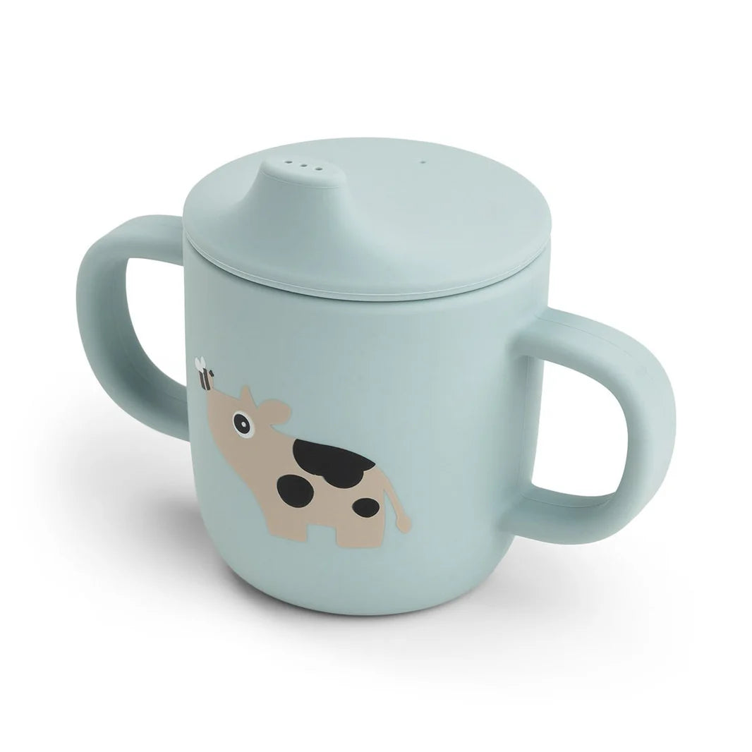 Tasse d'apprentissage silicone Tiny farm Bleu
