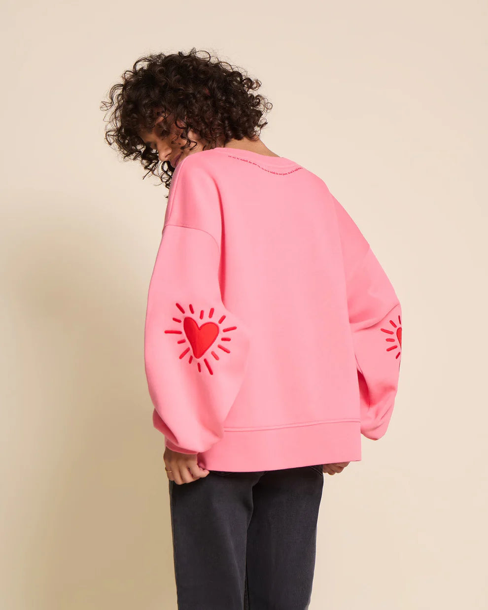 Le sweat - Coeur solaire femme avec coudières en coton bio - rose