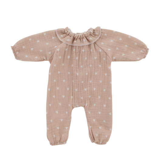 Tenue poupée avec col - Beige petits coeurs