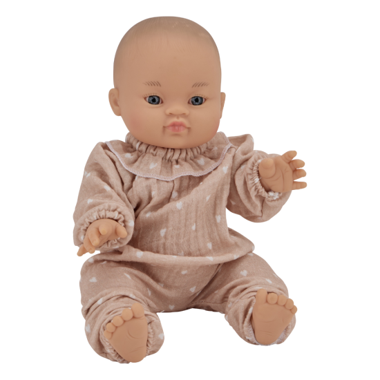 Tenue poupée avec col - Beige petits coeurs