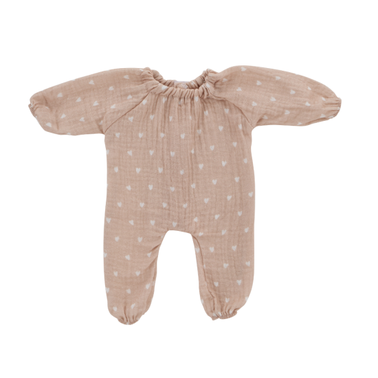 Tenue poupée sans col - beige petits coeurs