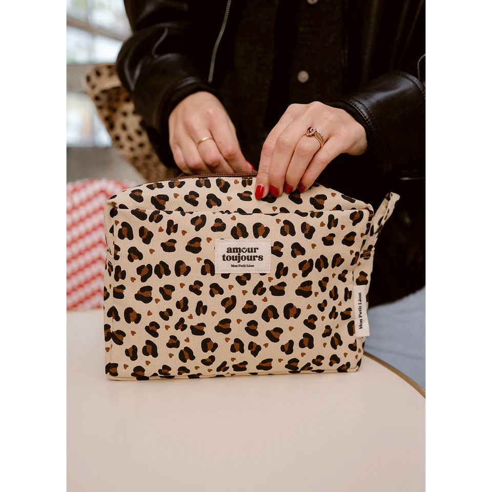 Trousse de toilette coton - Léopard coeur, Amour toujours - Mon petit Léon