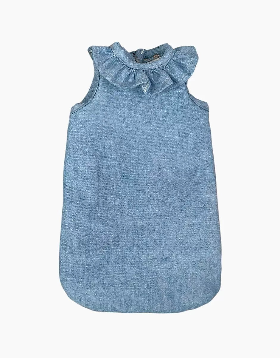 Turbulette poupée à collerette en jean bleu clair