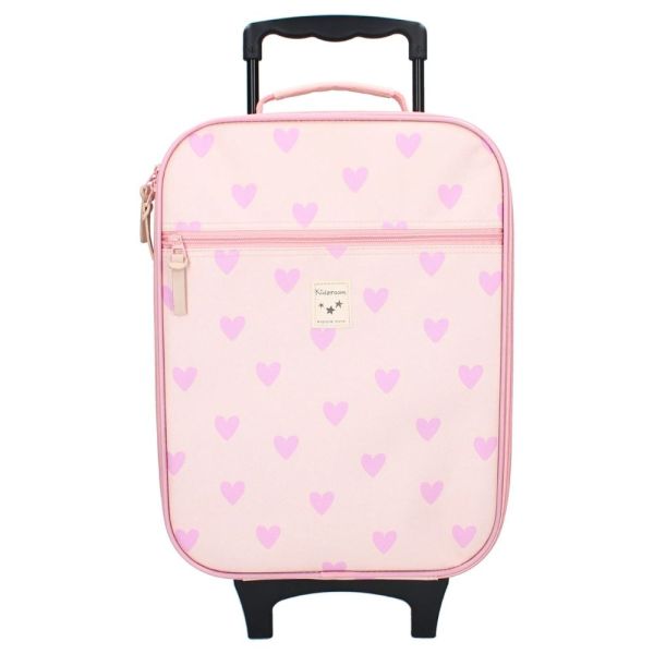 Valise à roulettes enfant coeurs rose