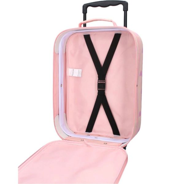 Valise à roulettes enfant coeurs rose