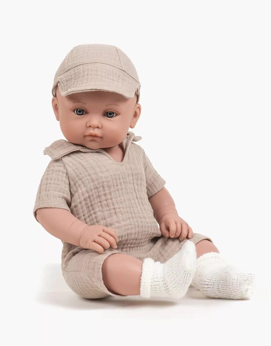 Yann, Bambinis combinaison Tom et casquette en double gaze beige