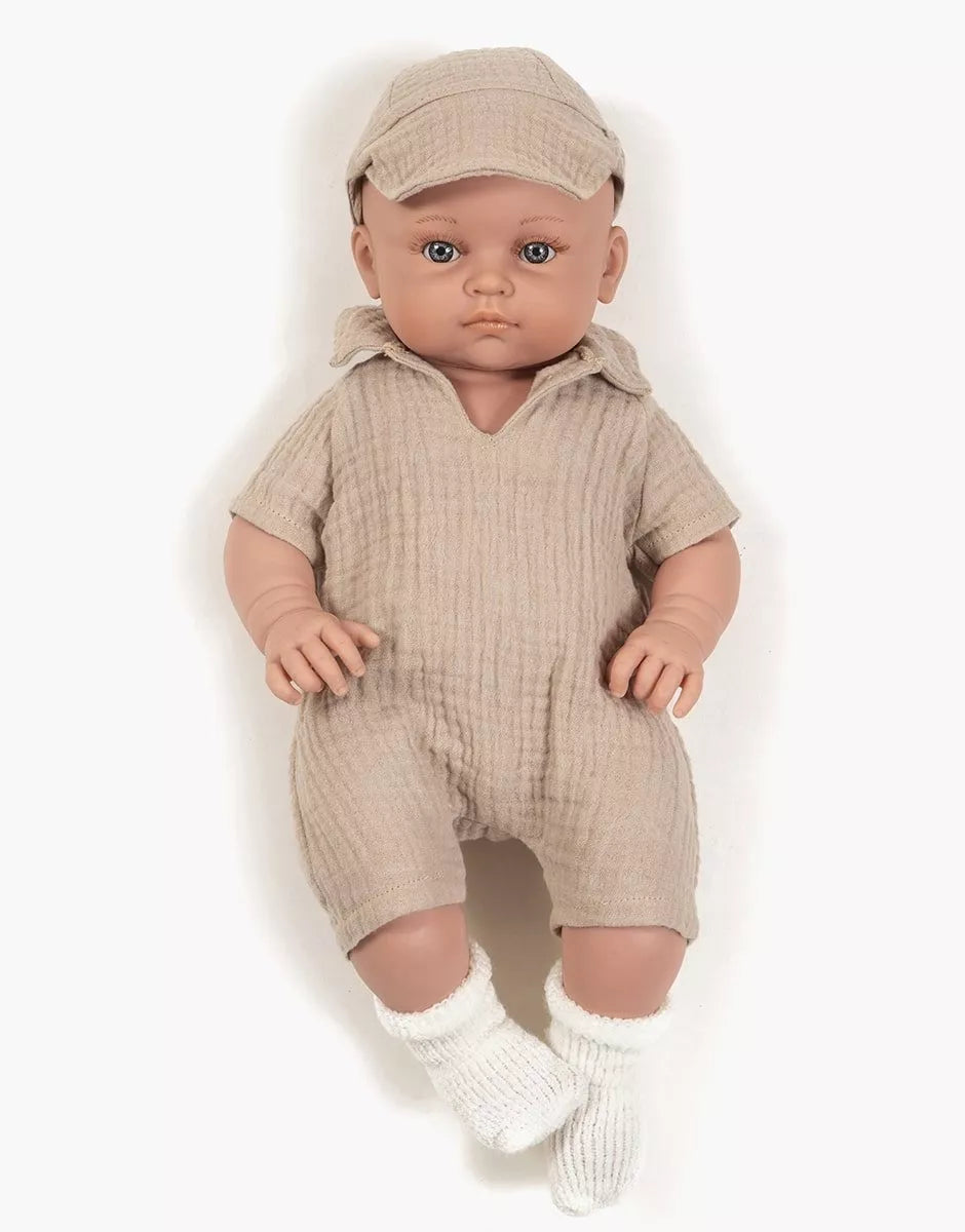 Yann, Bambinis combinaison Tom et casquette en double gaze beige