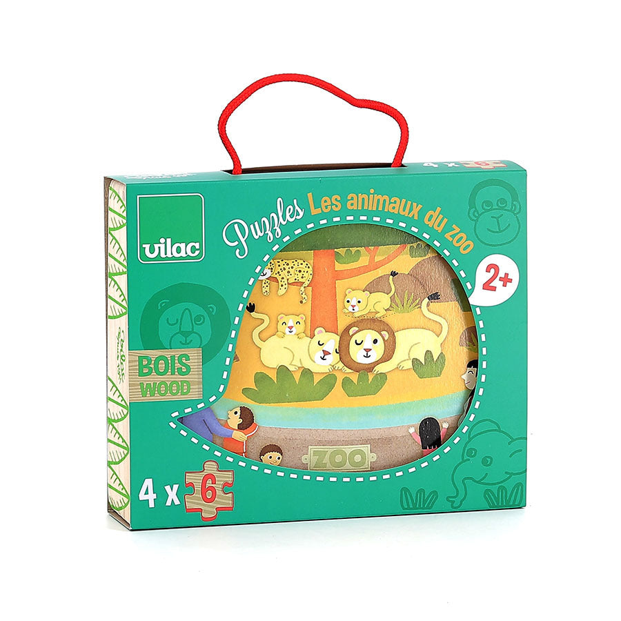 Coffret de 4 puzzles en bois, Les animaux du zoo