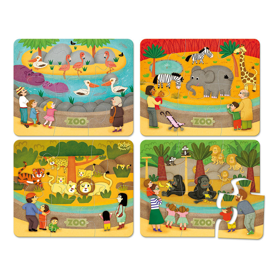 Coffret de 4 puzzles en bois, Les animaux du zoo
