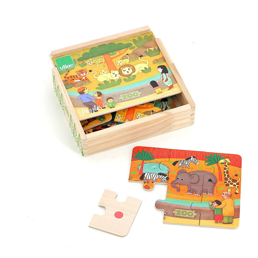 Coffret de 4 puzzles en bois, Les animaux du zoo
