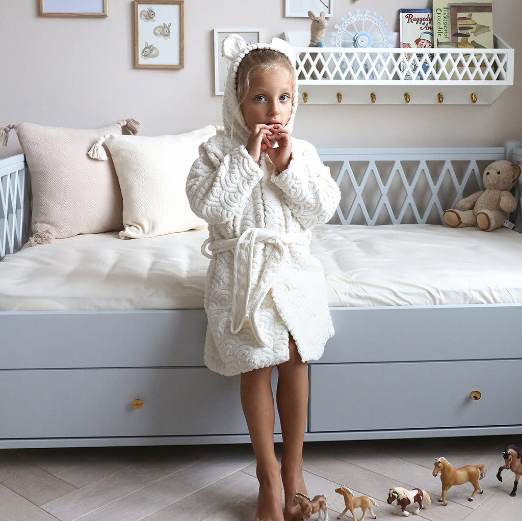 Peignoir à capuche avec oreilles, 1-2 ans - Off-Blanc