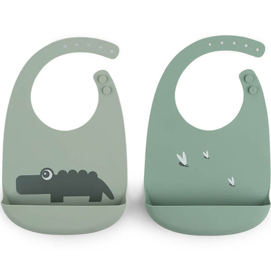 Lot de 2 bavoirs en silicone - croco - vert