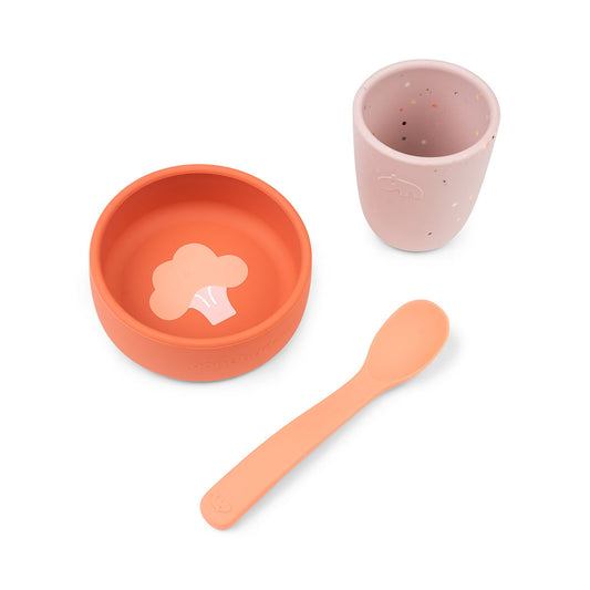 Coffret premier repas en silicone - papaye