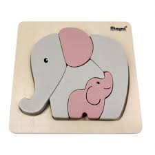 Petit Puzzle Eléphant en bois - gris/rose