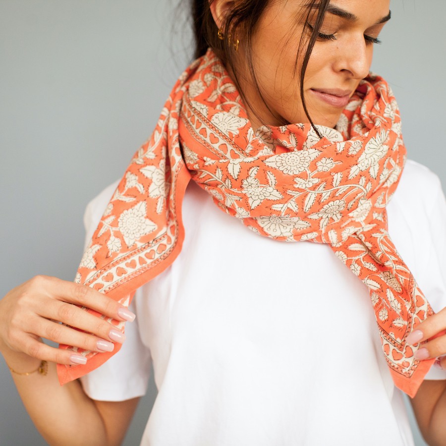 BIG FOULARD LATIKA "CŒUR" PAPAYE
