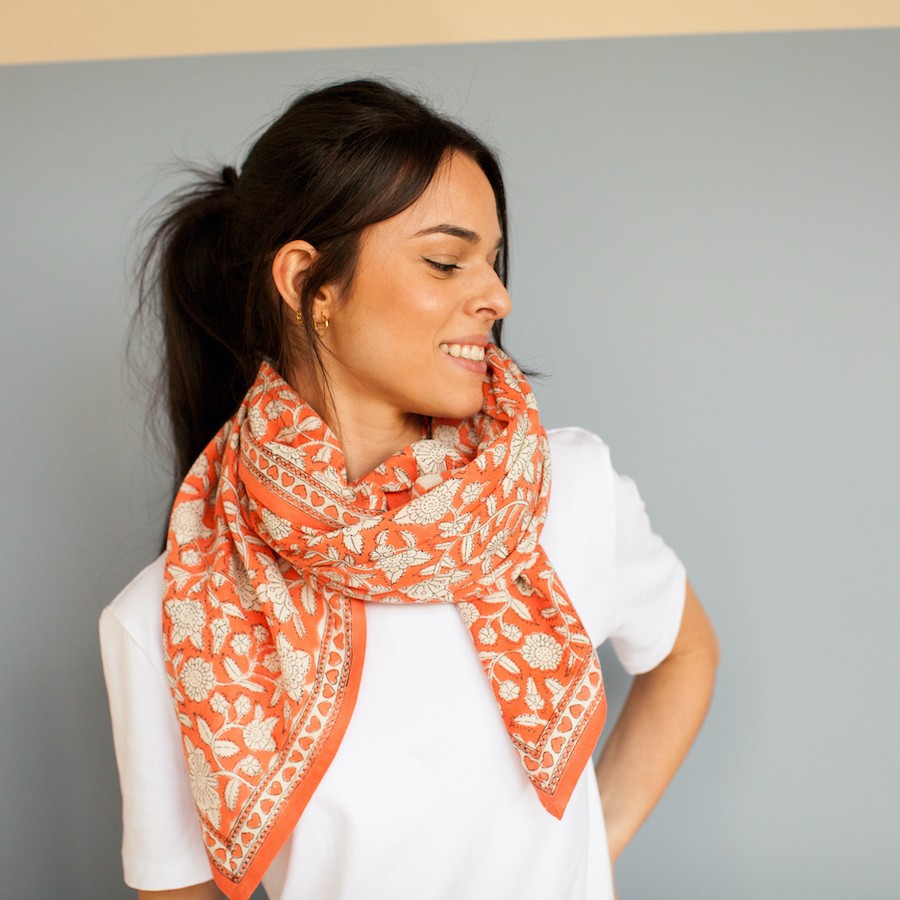 BIG FOULARD LATIKA "CŒUR" PAPAYE