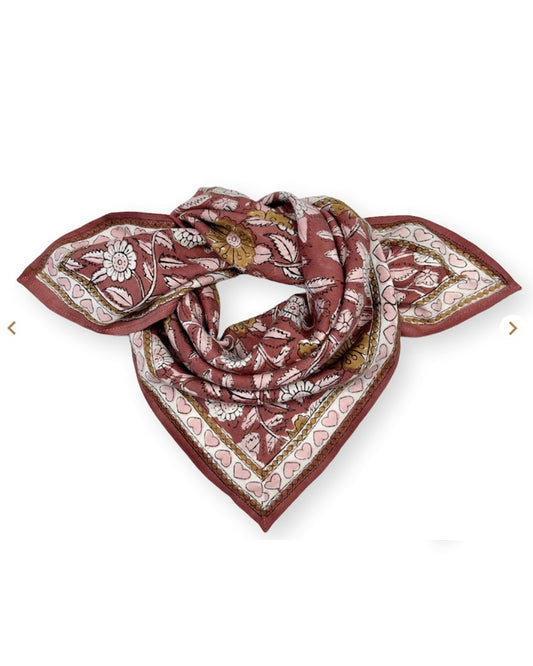 SMALL FOULARD MANIKA "CŒUR" BOIS DE ROSE