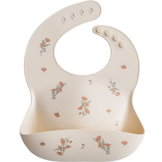 Bavoir en silicone - Fleurs rose
