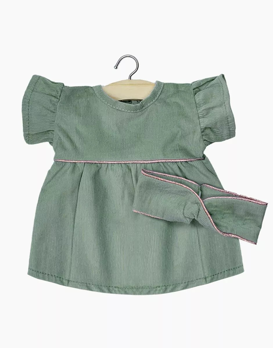 Robe Daisy en milleraie vert sauge et son headband croisé