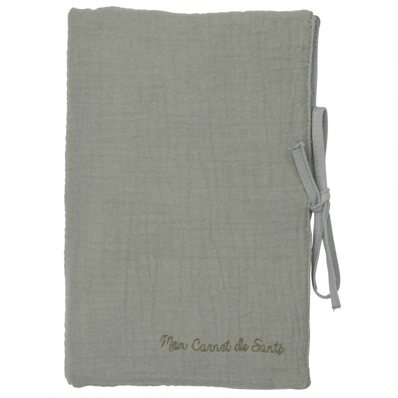 Protège-carnet de santé gaze de coton vert de gris