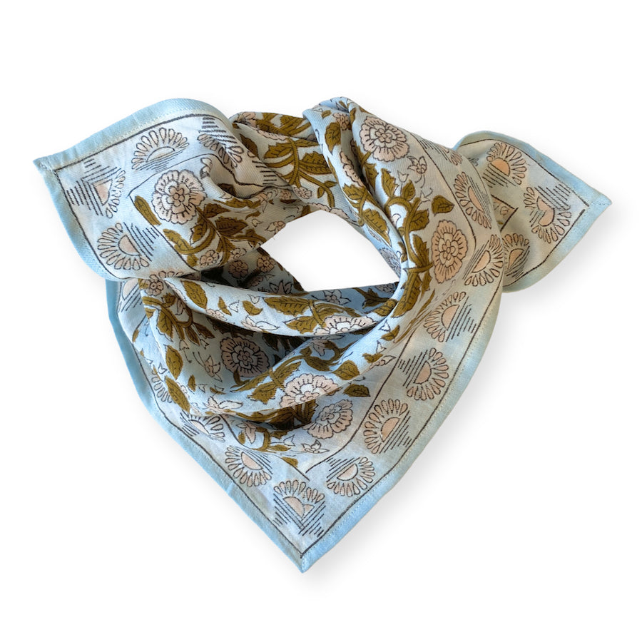 Small Foulard Manika "Soleil" bleu ciel